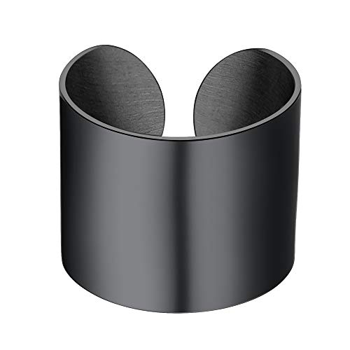 Stainless Steel Open Band Ring for Men Women 18K Gold/Black Plated Brush/Smooth Surface Rings Set Minimalist Jewelry(with Gift Box) - color: 07-Black 17mm Smooth Surface
