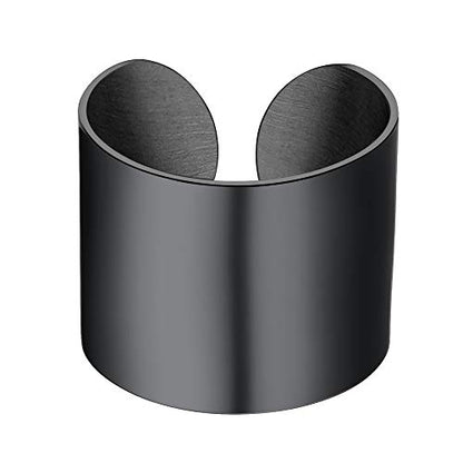 Stainless Steel Open Band Ring for Men Women 18K Gold/Black Plated Brush/Smooth Surface Rings Set Minimalist Jewelry(with Gift Box) - color: 07-Black 17mm Smooth Surface