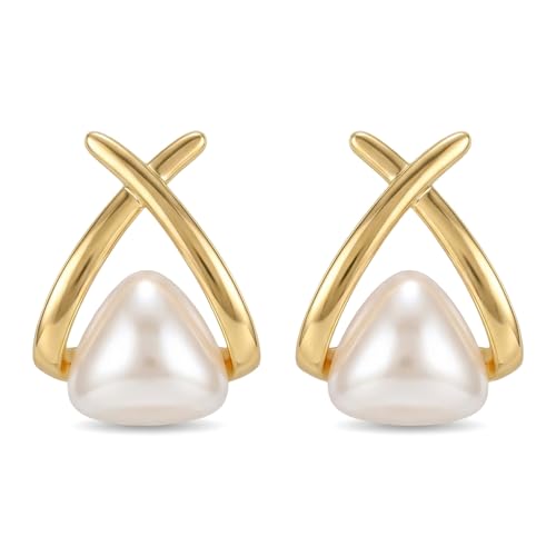 Gold Pearl Earrings For Women Gold Plated Stud Dangle Earrings | Gold Plated Pearl Earrings For Women Lightweight Stud And Dangle Design For Daily Wear Office Party Wedding Vacation