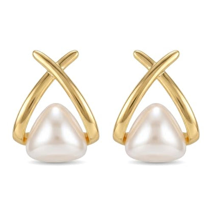 Gold Pearl Earrings For Women Gold Plated Stud Dangle Earrings | Gold Plated Pearl Earrings For Women Lightweight Stud And Dangle Design For Daily Wear Office Party Wedding Vacation