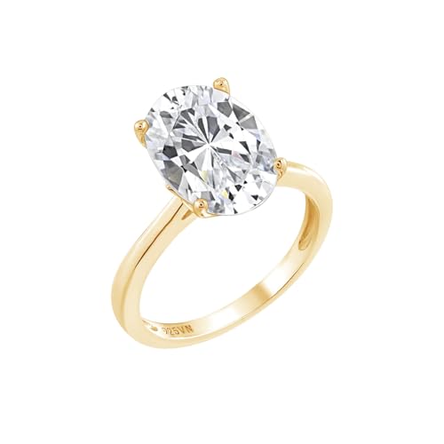 DIAMONBLISS Marilyn Monroe 10-Carat Big Solitaire Ring For Women | 14K Gold Plated 925 Sterling Silver Glamorous Cocktail Ring | 100 Facet Cubic Zirconia CZ Simulated Diamond - style: Oval 5 Carats