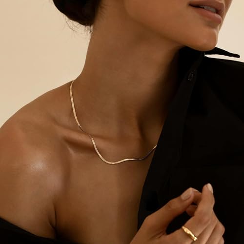 14K Gold Plated Chain Necklace for Women Trendy - 925 Sterling Silver Clasp | Waterproof Dainty Choker Necklace, 14/16/18/20 inch Thin Simple Box Figaro Chain Herringbone Necklace Jewelry for Women Men - color: Snake