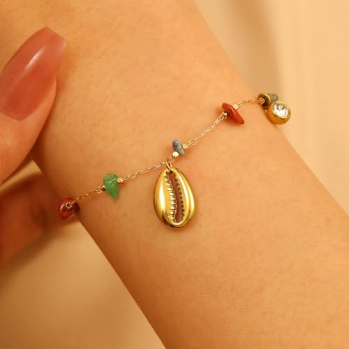 Shell Starfish Bracelet Seahorse Conch Starfish Sea Shell Pearls Charm Stone Bracelet Statement Bohemian Sea Themed Beach Jewelry for Women - color: Colorful D