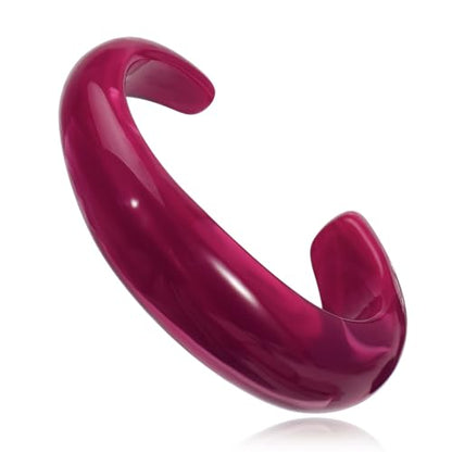 Firstmeet Chunky Bold Open Cuff Acrylic Bangle - Oversized Wrist Statement Bracelet for Edgy Style - color: Rose Wine