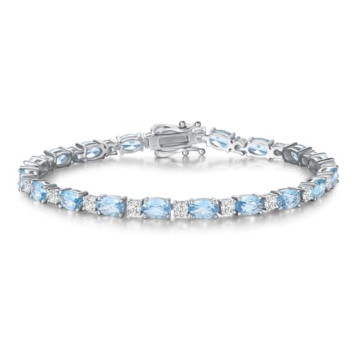 FANCIME Glamour Radiance Sterling Silver Birthstone Tennis Bracelets 7" | Charm Fine Jewelry Birthday Gifts for Women - color: Aquamarine