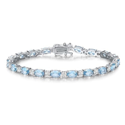 FANCIME Glamour Radiance Sterling Silver Birthstone Tennis Bracelets 7" | Charm Fine Jewelry Birthday Gifts for Women - color: Aquamarine