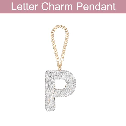 MECCANIXITY Bling Car Letter Charm, Initial P Letter Interior Car Rear View Mirror Decoration Hanging Crystal Ornaments for Women Bags Water Cup DIY Craft, Silver - style: Letter P