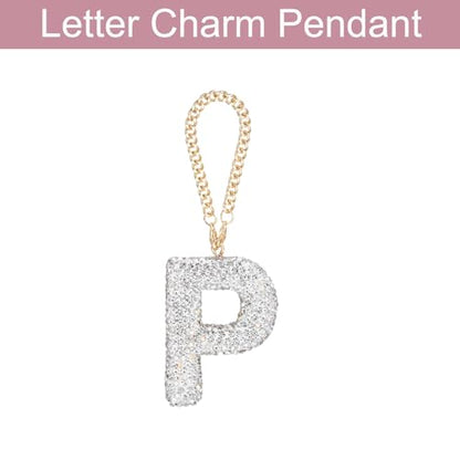 MECCANIXITY Bling Car Letter Charm, Initial P Letter Interior Car Rear View Mirror Decoration Hanging Crystal Ornaments for Women Bags Water Cup DIY Craft, Silver - style: Letter P
