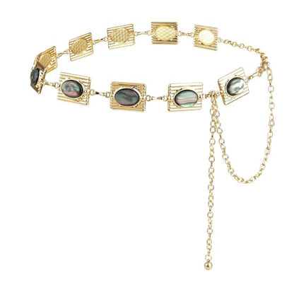 ILuvatar Green Glass Diamond Chain Belt - Metal Women's Western Style Dress Belt - color: Gold-e34