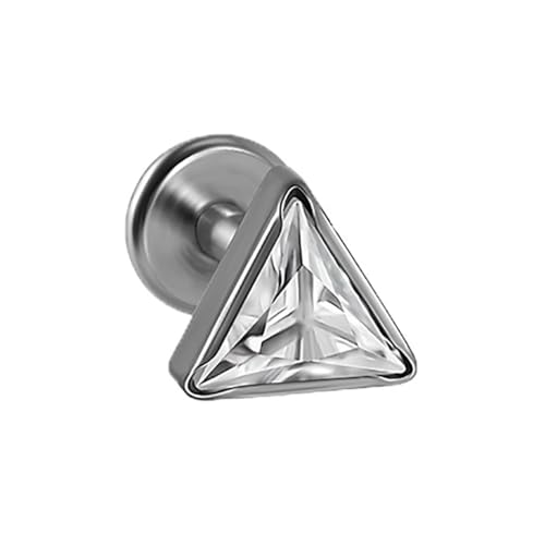 16G Triangle Cubic Zirconia Cartilage Stud Earrings for Women Men G23 Titanium Conch Helix Tragus Studs Earrings Lip Studs Rings Labret Monroe Medusa Piercing Jewelry - color: White