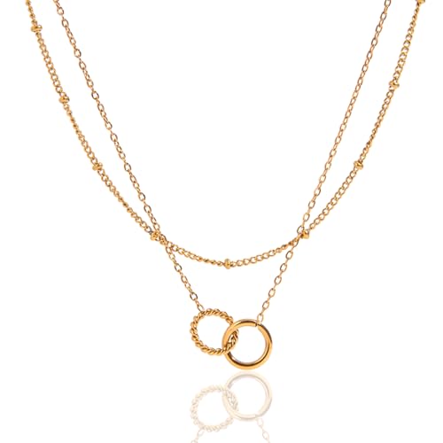 Unisex Celestial Gold Pendant Necklaces, Sun/Moon/Star/Angle Celestial Elements Unisex Choker Gold Lover Chains for Men and Women Jewelry - color: Layer - Interlock Circle
