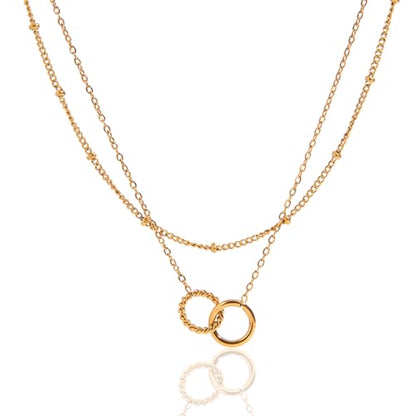 Unisex Celestial Gold Pendant Necklaces, Sun/Moon/Star/Angle Celestial Elements Unisex Choker Gold Lover Chains for Men and Women Jewelry - color: Layer - Interlock Circle