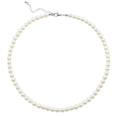 Cryshimmer Pearl Choker Necklace for Women Faux Pearl Beads Strand Necklace Earring Set Costume Jewelry,Gift for Wife Mother - color: 6MM