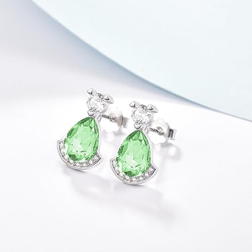 Birthstone Teardrop Crystal Stud Earrings for Women 925 Sterling Silver Solitaire Studs Halo Earrings for Birthday Gifts Teardrop Earrings for women - style: H August