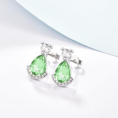 Birthstone Teardrop Crystal Stud Earrings for Women 925 Sterling Silver Solitaire Studs Halo Earrings for Birthday Gifts Teardrop Earrings for women - style: H August