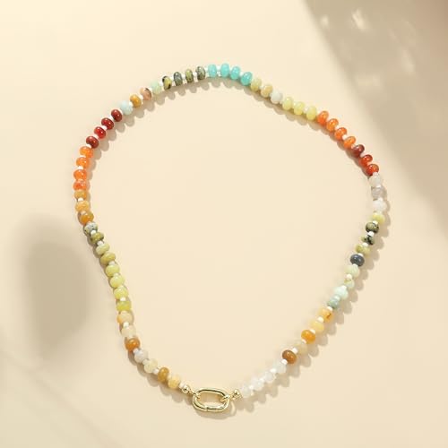 CONRAN KREMIX Colorful Stone Beaded Necklace for Women,Natural Gemstone Bead Choker Necklaces Boho Summer Beach Layering Necklace Jewelry Gift for Women - color: Colourful-A