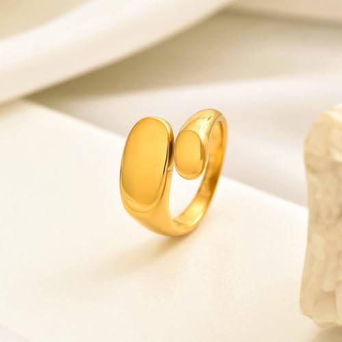 Irregular Polished Plain Rings Adjustable Oval Statement Ring For Women Chunky Open Finger Ring Fashion Minimalist Engagement Promsie Gifts - color: Gold