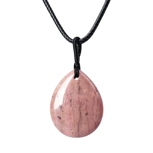 Teardrop Gemstone Necklaces for Women, Healing Crystal Pendant Necklace Birthstone Jewelry for Women - color: Rhodonite