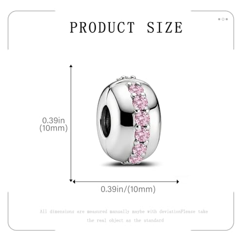 KEQ Clip Spacer Charm for Bracelet 925 Silver Pave Cubic Zirconia Clip Lock Stopper Bead Spacer For Women Bracelets Stopper Birthday Gifts European Openable Beads 2pcs - color: Silver CZ