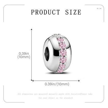KEQ Clip Spacer Charm for Bracelet 925 Silver Pave Cubic Zirconia Clip Lock Stopper Bead Spacer For Women Bracelets Stopper Birthday Gifts European Openable Beads 2pcs - color: Silver CZ