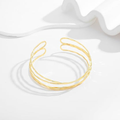 Gold Cuff Bracelet for Women Chunky Multi-layer Cross Wire Open Bracelet Hollow Wide Cuff Bracelets Adjustable Gold Open Cuff Bangle Bracelet - color: Four-layer Arm Cuff