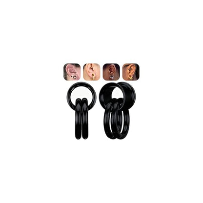 1 Pair Ear Guages with Rings 316L Stainless Steel Saddle Plugs for Ears Hypoallergenic Hoop Earrings Weights Stretchers Ears Tunnels Expander Piercing 0G 00G 1/2" 9/16" - color: Black;00G(10mm)