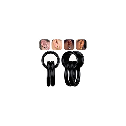 1 Pair Ear Guages with Rings 316L Stainless Steel Saddle Plugs for Ears Hypoallergenic Hoop Earrings Weights Stretchers Ears Tunnels Expander Piercing 0G 00G 1/2" 9/16" - color: Black;00G(10mm)