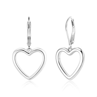 14K Gold Plated 925 Sterling Silver Openwork Love Heart Dangle Earrings, Leverback Huggie Hoop Hypoallergenic Trendy Earrings for Women - color: 925 Silver-B