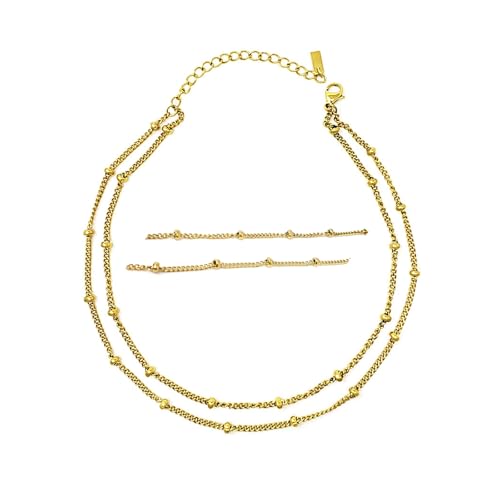 Stainless Steel Chain Ankle Bracelet for Women Adjustable Waterproof Anklet - color: Gold / Double Layer Bead Station Link
