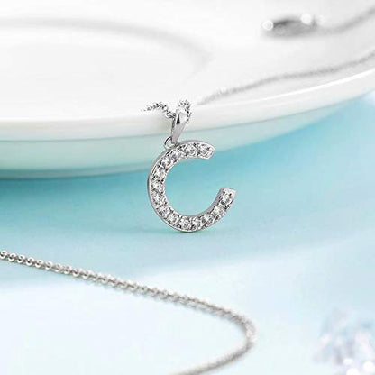 Tarsus Initial Cubic Zirconia Necklace for Women Teens | Jewelry Gifts for Women Adjustable Chain 18" + 2" - style: Silver-C-Diamond style
