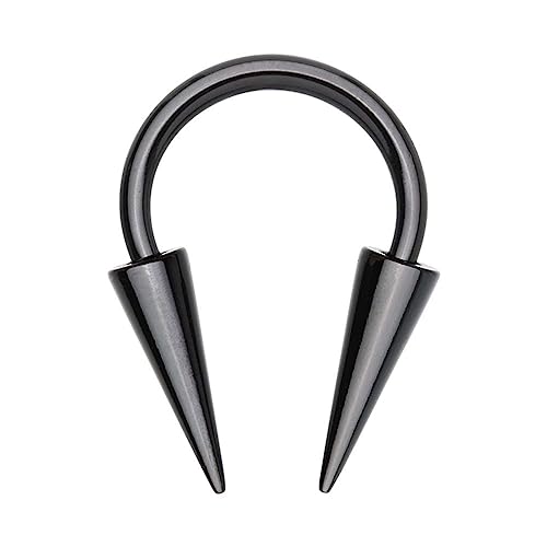 Pierced Owl 14-20GA Stainless Steel Horseshoe Circular Barbell with Long Spikes - color: Black