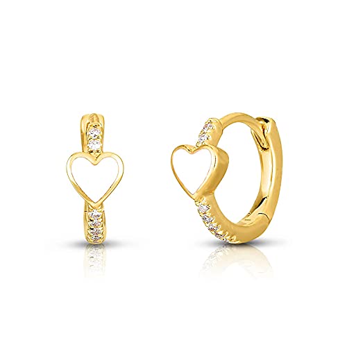 Enamel Heart Huggie Hoop Earrings with Cubic Zirconia Silver Small Hinged Hoops for Women - color: Heart White Enamel