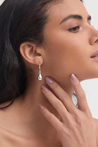 Teardrop Dangle Leverback Earrings for Women 14k Gold Plated 925 Sterling Silver Post Waterdrop Dangle Drop Hoop Earrings Hyoallergenic Tear Drop Dangle Earrings Jewelry Gifts - color: silver