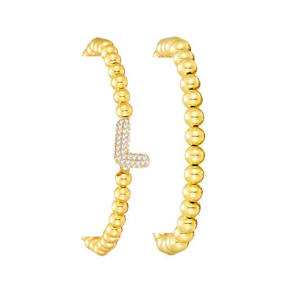 Initial Stack Bracelet Set for Women Trendy 14K Gold Plated Beaded Stackable Stacking Stretch Name Bracelets Dainty Friendship Waterproof Charm Cute Birthday Jewelry Gifts for Women - color: Initial L