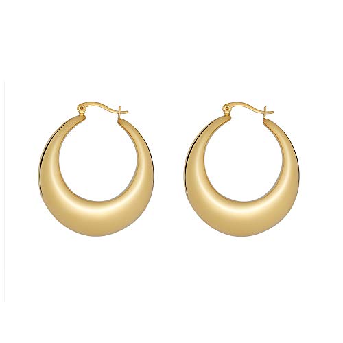 Chunky Large Thick Rounded Tube Hoop Earrings - color: Gold