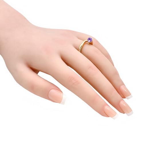 18K Gold Filled Non-Tarnish Bypass Ring for Women – Modern Open Band With Multi Gemstone Ring – Minimalist Adjustable Statement Jewelry - color: Amethyst