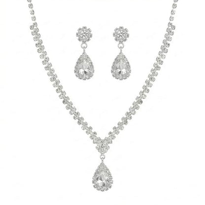 Wedding Jewelry Sets for Brides Rhinestone Necklace and Earring Set Bracelet Ring Gold Silver Prom Jewelry Sets Diamond Flower Teardrop Necklace for Women - color: Style4-Teardrop-2pcs