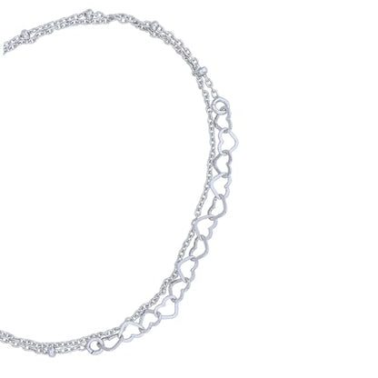 Vanbelle Genuine Sterling Silver Jewelry - Rhodium Plated with 925 Stamp - Interlinked Hearts Charm Bracelet - Handcrafted with Multi Chain for Women - 6.5" long + 1" extender