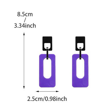 Boho Lightweight Retro Simple Acrylic Splicing Rectangle Earrings for Women Creative Exaggerated Statement Dangle Drop Earrings Jewelry - color: Black Purple B