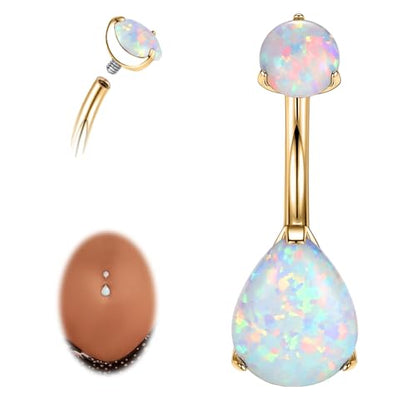 AROWRO Belly Button Ring Titanium Gold Sliver Hypoallergenic 14G Belly Button Piercing 10mm Barbell Belly Rings for Women With Opal - color: Gold+White Opal