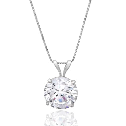 MAX + STONE 14k Gold 8mm Round Solitaire Cubic Zirconia Pendant Necklace for Women with 18 Inch Box Chain - size: 8 MM