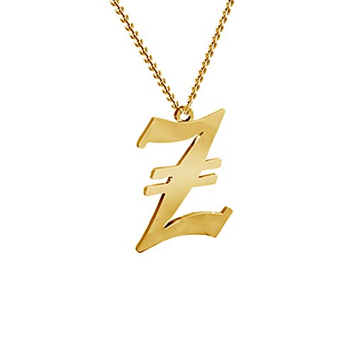 Women's Old English Initial Necklace 18K Gold Plated Stainless Steel Letter Pendant Gift - style: Z