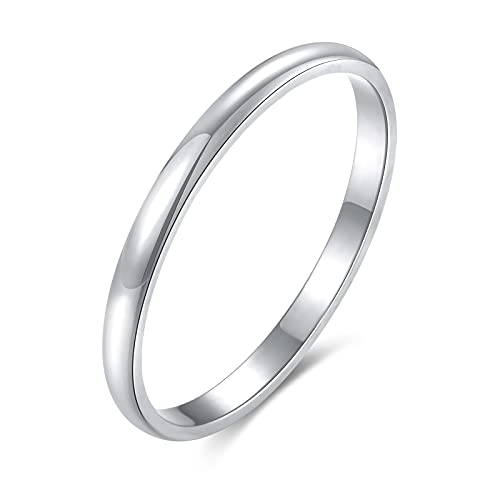 KAZITSAN 2mm 4mm 6mm Stainless Steel Rings for Women Men High Polish Plain Dome Silver/Gold/Rose Gold Wedding Band Comfort Fit - color: 2mm-Silver