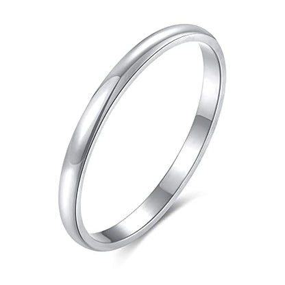 KAZITSAN 2mm 4mm 6mm Stainless Steel Rings for Women Men High Polish Plain Dome Silver/Gold/Rose Gold Wedding Band Comfort Fit - color: 2mm-Silver