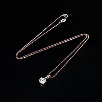 JewelryPalace Round 1ct 2ct 3ct Cubic Zirconia Solitaire Pendant Necklace for Women, 925 Sterling Silver 14k White Gold Plated Necklaces for Her, Classic Simulated Diamond Jewelry Set, 18 Inches chain - color: C-1ct-CZ-Rose Gold Plated