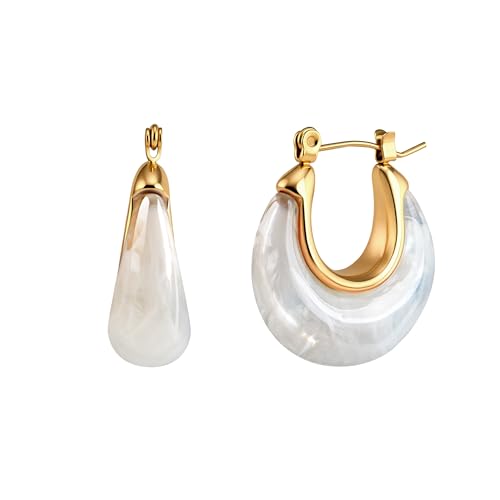 Chunky Hoop Earrings for Women, Lightweight Statement Daily Wear Gifts - color: white