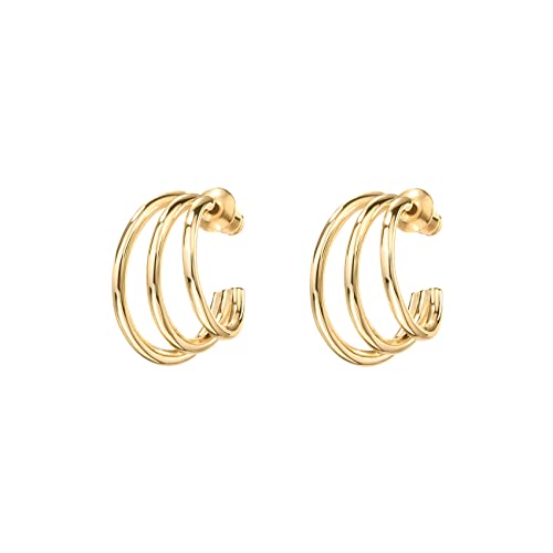 PAVOI 14K Gold Plated Multi Huggie Hoop Earrings for Women - 925 Sterling Silver Posts Triple Split Hoop Gold Earrings for Women - Trendy Fashion Jewelry - style: Triple
