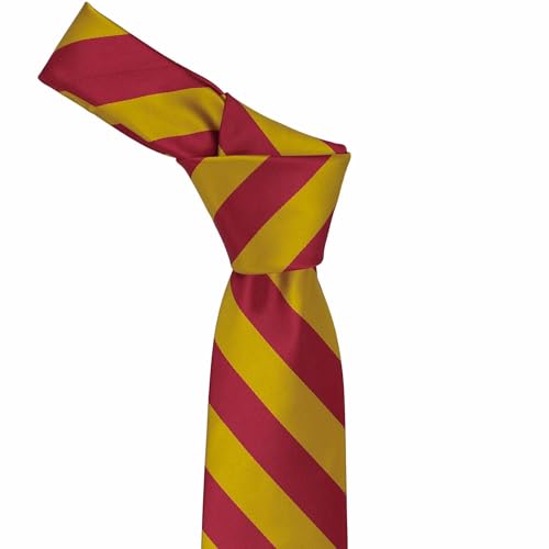 tiemart Men's Striped Tie Standard Length - color: Crimson Red and Gold