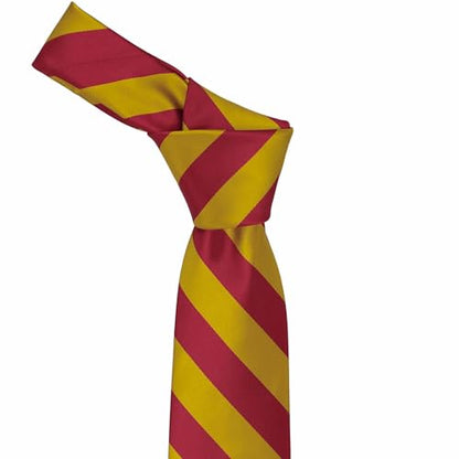 tiemart Men's Striped Tie Standard Length - color: Crimson Red and Gold