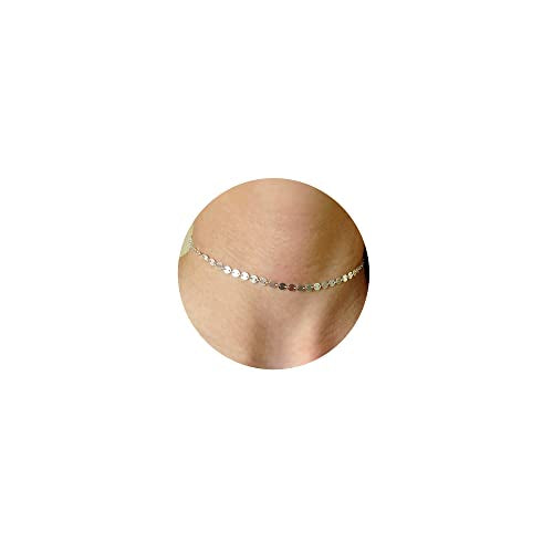 CHESKY 14K Gold Plated Silver Dainty Satellite Choker Necklace for Women | Layered Beaded Chain Necklace, Thin Choker Jewelry, Dainty Gold necklace, Minimalist Trendy Jewelry, Daily Gift for Women - style: Disc+Silver